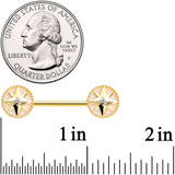 14G 5/8 Clear Gem Gold Tone Sailors Compass Barbell Nipple Ring Set