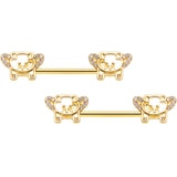 14G 9/16 Clear Gem Gold Tone Flying Pig Barbell Nipple Ring Set