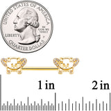 14G 9/16 Clear Gem Gold Tone Flying Pig Barbell Nipple Ring Set