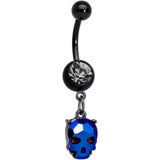 Clear Blue Gem Black Sugar Skull Dangle Belly Ring
