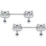 14G 5/8 Clear Gem Lotus Heart Dangle Barbell Nipple Ring Set