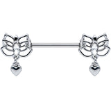 14G 5/8 Clear Gem Lotus Heart Dangle Barbell Nipple Ring Set