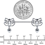 14G 5/8 Clear Gem Lotus Heart Dangle Barbell Nipple Ring Set