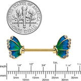 14G 9/16 Clear Gem Gold Tone Blues Butterfly Nipple Ring Set