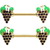14G 9/16 Gold Tone Delicious Grapes Fruit Barbell Nipple Ring Set