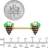 14G 9/16 Gold Tone Delicious Grapes Fruit Barbell Nipple Ring Set