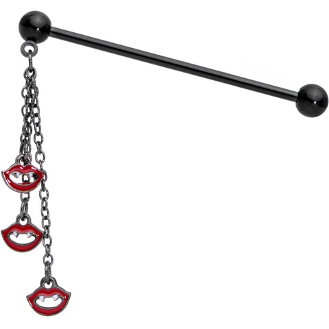 14G Black Vampire Fangs Halloween Dangle Industrial Barbell 38mm