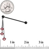 14G Black Vampire Fangs Halloween Dangle Industrial Barbell 38mm