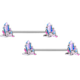 14G 5/8 Pink White Geology Barbell Nipple Ring Set