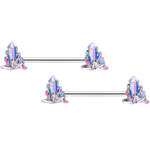 14G 5/8 Pink White Geology Barbell Nipple Ring Set