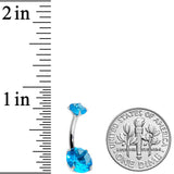 Aqua CZ Gem Round Duo Internally Threaded Belly Ring