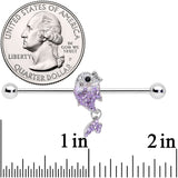 14G Clear Purple Gem Fish Dangle Industrial Barbell 38mm