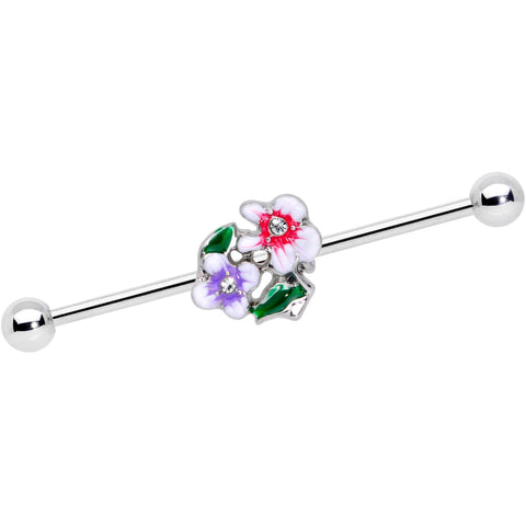 14G Clear Gem Fanciful Flowers Industrial Barbell 38mm