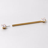 14G Clear CZ Gem Gold Tone Threadless Industrial Barbell 38mm