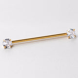 14G Clear CZ Gem Gold Tone Threadless Industrial Barbell 38mm