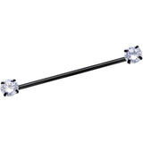 14G Clear CZ Gem Black Threadless Industrial Barbell 38mm