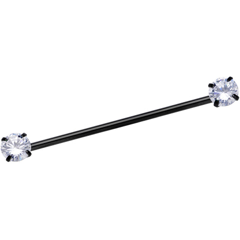 14G Clear CZ Gem Black Threadless Industrial Barbell 38mm