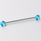 14G Aqua CZ Gem Threadless Industrial Barbell 38mm