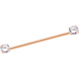 14G Clear CZ Gem Rose Gold Tone Threadless Industrial Barbell 38mm