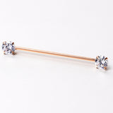 14G Clear CZ Gem Rose Gold Tone Threadless Industrial Barbell 38mm
