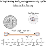 14G Clear CZ Gem Rose Gold Tone Threadless Industrial Barbell 38mm