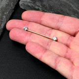 14G Clear CZ Gem Rose Gold Tone Threadless Industrial Barbell 38mm