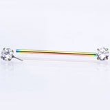14G Clear CZ Gem Rainbow Threadless Industrial Barbell 38mm