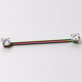 14G Clear CZ Gem Rainbow Threadless Industrial Barbell 38mm