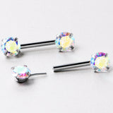 14G 1/2 Aurora CZ Gem Threadless Barbell Nipple Ring Set
