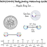 14G 1/2 Aurora CZ Gem Threadless Barbell Nipple Ring Set