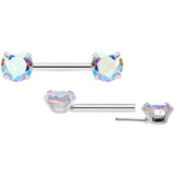 14G 1/2 Aurora CZ Gem Threadless Barbell Nipple Ring Set
