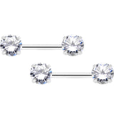 14G 1/2 Clear CZ Gem Threadless Barbell Nipple Ring Set