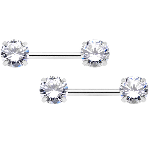 14G 1/2 Clear CZ Gem Threadless Barbell Nipple Ring Set