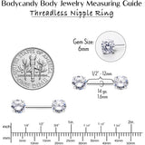14G 1/2 Clear CZ Gem Threadless Barbell Nipple Ring Set