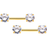 14G 1/2 Clear CZ Gem Gold Tone Threadless Nipple Ring Set