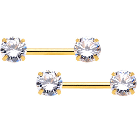 14G 1/2 Clear CZ Gem Gold Tone Threadless Nipple Ring Set