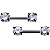 14G 1/2 Clear CZ Gem Black Threadless Barbell Nipple Ring Set