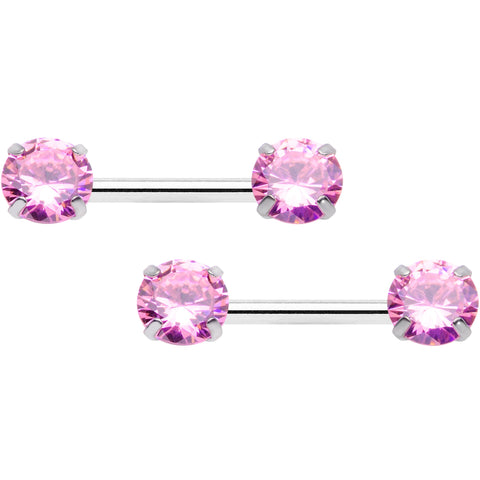 14G 1/2 Pink CZ Gem Threadless Barbell Nipple Ring Set