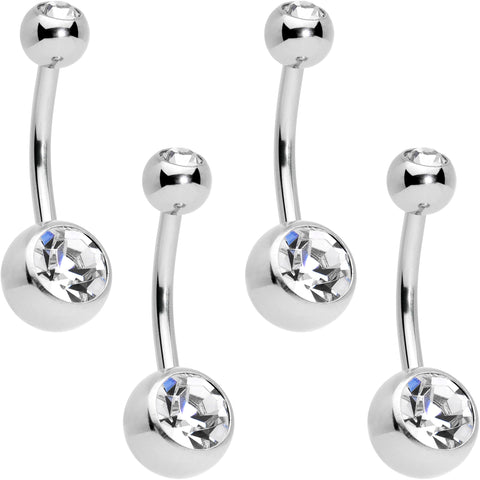 Clear CZ Gem Internally Threaded Simple Belly Ring Set of 4