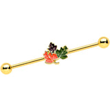 14G Gold Tone Lovely Autumn Leaf Trio Industrial Barbell 38mm