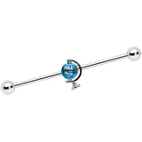 14G Blue Globe Planet Earth Industrial Barbell 38mm