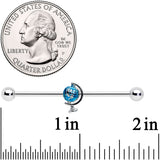 14G Blue Globe Planet Earth Industrial Barbell 38mm