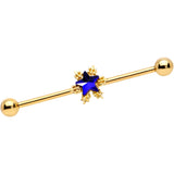 14G Blue Gem Gold Tone Star Industrial Barbell 38mm