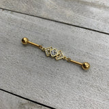 14G Clear Gem Gold Tone Geometric Dangle Industrial Barbell 38mm