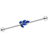 14G Blue Gem Leaf Cluster Industrial Barbell 38mm