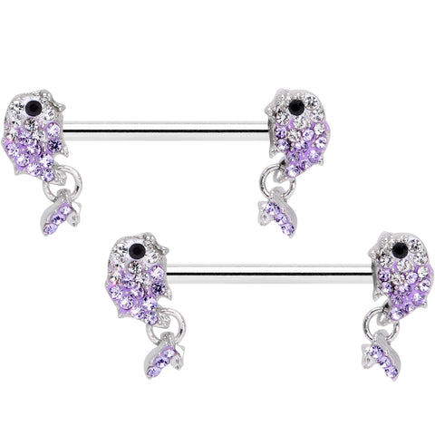 14G 9/16 Clear Purple Gem Sweet Fish Barbell Nipple Ring Set