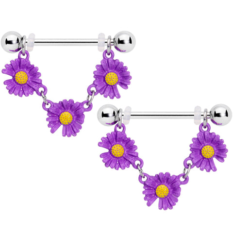 14G 13/16 Purple Daisy Chain Dangle Nipple Ring Set