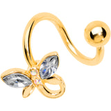 Clear Aurora Gem Gold Tone Loop Butterfly Spiral Twister Belly Ring
