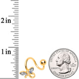 Clear Aurora Gem Gold Tone Loop Butterfly Spiral Twister Belly Ring
