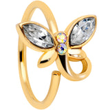 18G 3/8 Clear Aurora Gem Gold Tone Loop Butterfly Nose Hoop